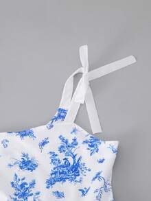 1件女童优雅甜美轻盈四季皆宜柔软顺滑修身连衣裙，适合上学、外出和聚会。 - 藍白色 - 查看 5