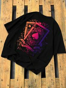 Manfinity LEGND 男士休闲卡片印花短袖T恤，夏季 - 黑色 - 查看 3