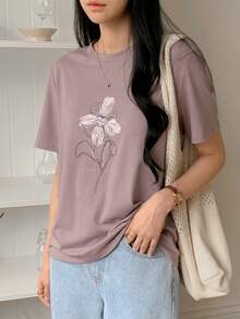 DAZY 女士宽松休闲印花T恤，适合海滩度假 - 紫色 - 查看 4