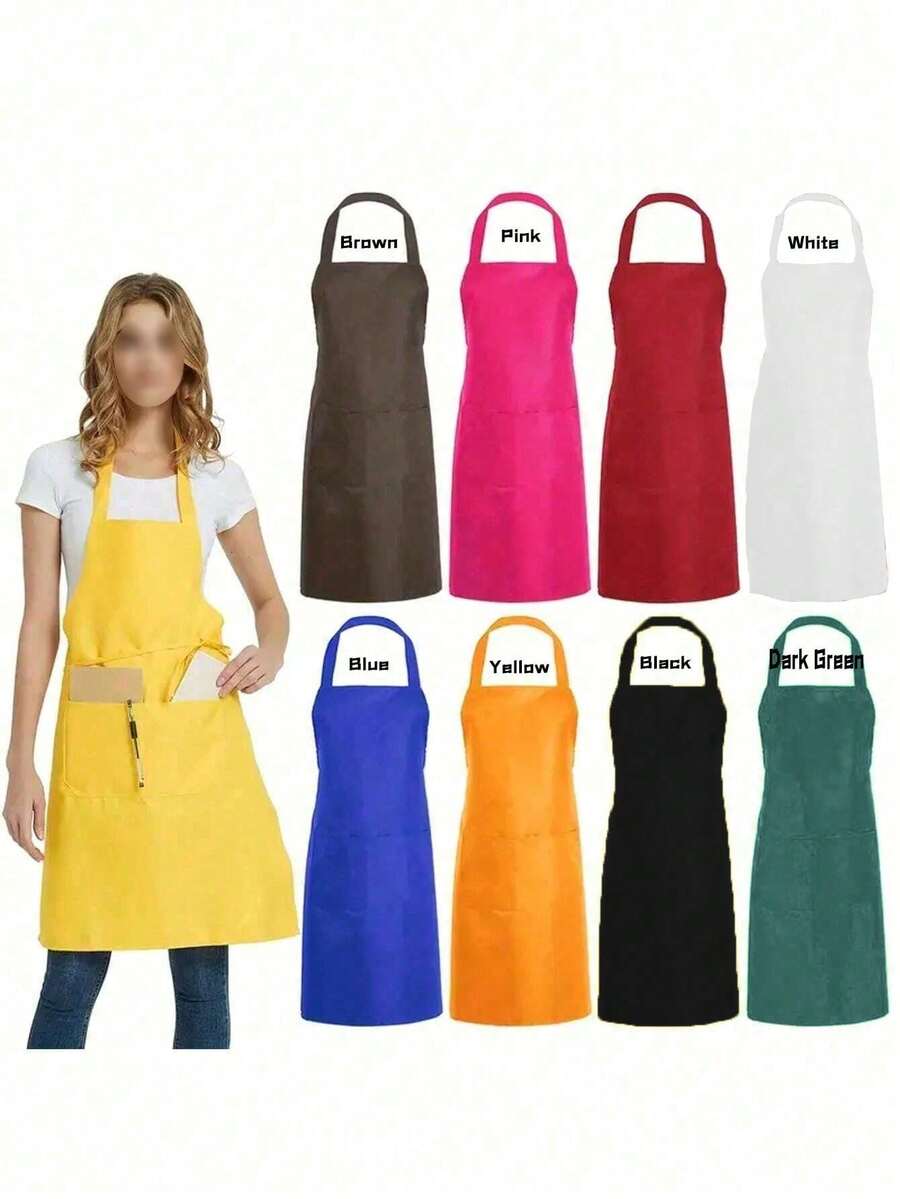 Polyester Apron With Wide Brim,Simple Style Black Apron With Pockets - Multicolor - View 1