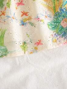 Elladie kids 1件女童夏季新款连衣裙，儿童刺绣印花露肩宽松连衣裙，带蝴蝶结设计，适合夏季海滩度假 - 綠色 - 查看 8