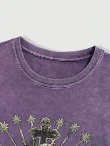 ROMWE MEN Street Life Men's Gothic Cross Print Washed Distressed Tank Top - Purple - View 3