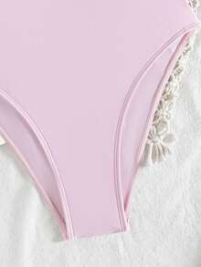 Swim SXY 2025 Women Solid Color Fashionable Backless One-Piece Swimsuit Sexy Tank Top - Baby Pink - View 5