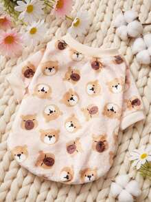 PETSIN 1件印花棕色泰迪熊法兰绒卫衣，厚实保暖，适合宠物秋冬季穿着 - 彩色 - 查看 1