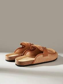Solecia Women's New Slip-On Half-Coverage Sandals Made Of PP Woven Material, Comfortable And Casual Flat Shoes, Suitable For Going Out, Shopping, And Commuting. - Rust Brown - View 5