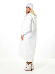 BABYPHAT Women's Letter Print Long Sleeve Drawstring Waist Hooded Long Jacket - White - View 2