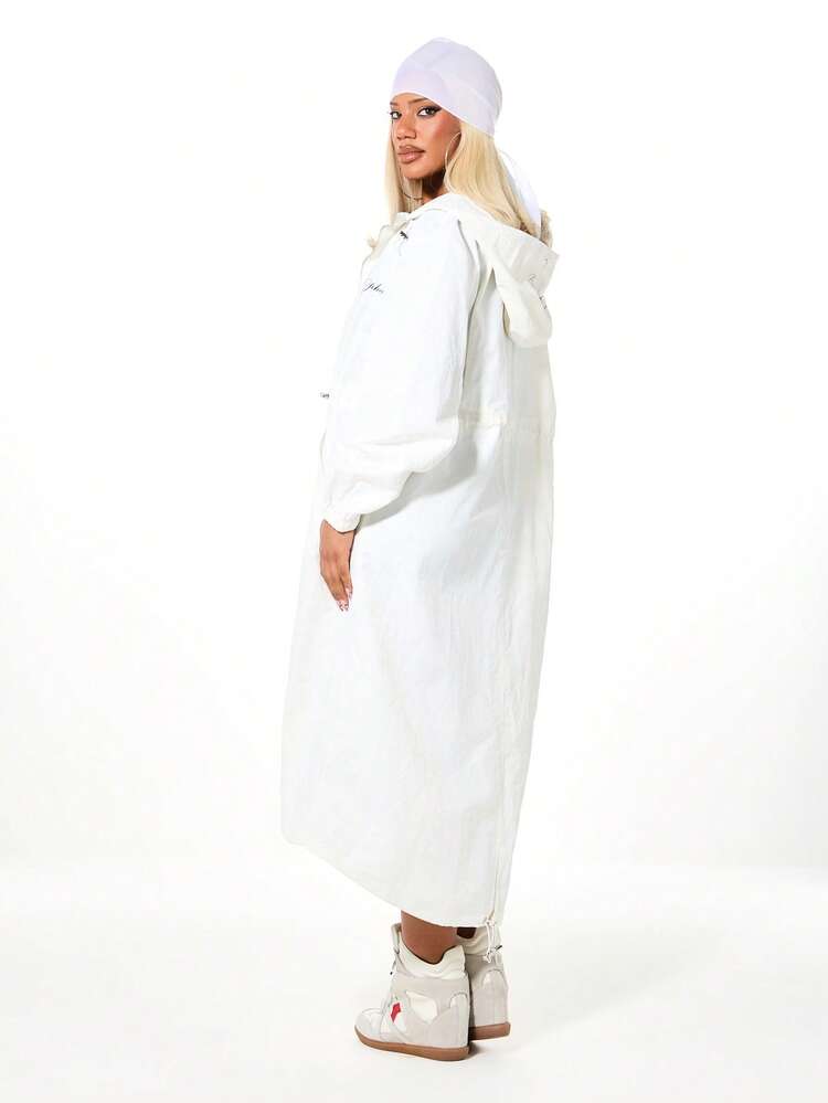 BABYPHAT Women's Letter Print Long Sleeve Drawstring Waist Hooded Long Jacket