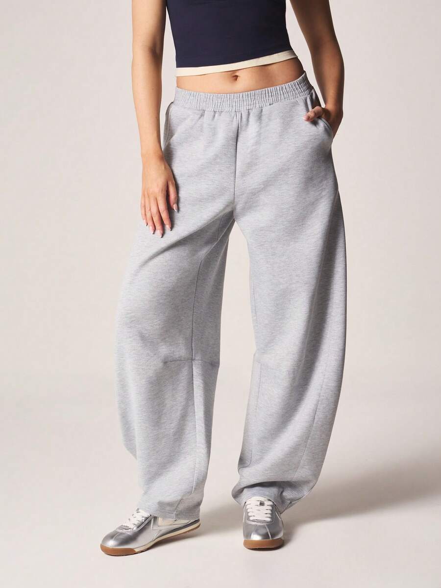 MISSGUIDED 宽松筒形运动裤，弹性腰带，抽绳侧袋，舒适日常穿着，休闲居家运动裤 - 灰色 - 查看 1