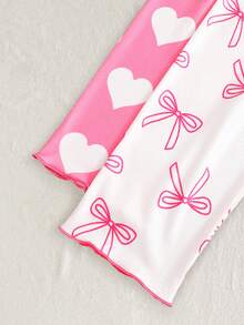 2pcs/Set Girls' Cute Bow & Heart Print Short Sleeve Pajama Set, Home Clothes