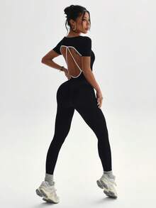 Slayform Bộ áo liền quần không tay liền mạch dành cho nữ - màu đen - Xem 4