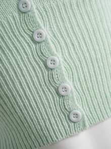 Elamini Women's Casual Striped Patchwork Button Front Knit Top, Summer - Green - View 4