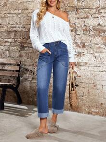 EMERY ROSE 女士休闲日常口袋纽扣牛仔裤 - 藍色 - 查看 4