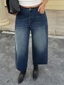Dazy Plus Distressed Washed Wide Leg Jeans, Versatile For Commuting, Paired With Boots, All Season - Medium Wash - View 7