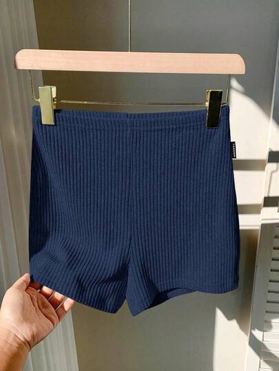 Comfortcana 女士罗纹休闲弹力腰紧身裤，纯色