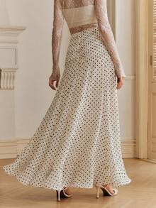 Anewsta Elegant Polka Dot Print Design High-Quality Women's Skirt, Spring/Summer - White - View 2