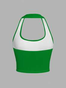 Tseoso Yellow English Print Pattern Green Women's Casual Tight Halter Neck Camisole, Suitable For Summer - Multicolor - View 2