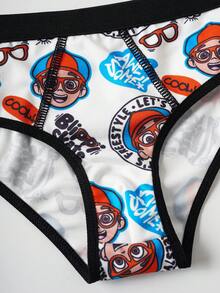 Blippi X SHEIN 男童全印花舒适三角裤 - 藍白色 - 查看 3