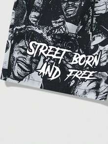 ROMWE MEN Street Life Quần short nam in họa tiết, thích hợp mặc hàng ngày vào mùa xuân/hè. - Xám - Xem 6