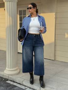 Dazy Plus Distressed Washed Wide Leg Jeans, Versatile For Commuting, Paired With Boots, All Season - Medium Wash - View 6