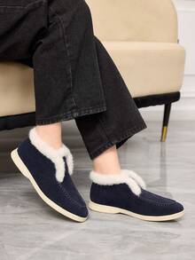 Sleekvia Women's Plush Lining Casual Versatile Flat Shoes - Navy Blue - View 4