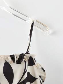 GlowEve 优雅通勤风印花荷叶边吊带连衣裙 - 黑色 - 查看 4