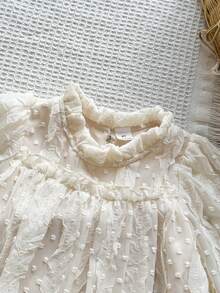 SHEIN Vintaside Kids 女童优雅公主风荷叶边领泡泡袖提花刺绣双层荷叶边下摆宽松公主裙，适合度假、旅行、派对、送礼、春秋季穿着。 - 杏色 - 查看 7