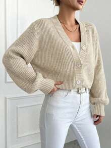 EURMUSE Solid Button Front Cardigan - White - View 1