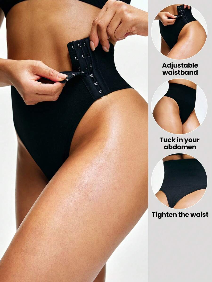 SHAPORA 1pc Women Seamless High Waist Shapewear Shorts, Body Shaping Side Buckle Design - Black - View 1