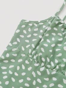 Olithes Vestido de tirantes con busto fruncido con estampado total, atuendo de playa de vacaciones para mujeres - Verde - Ver 5