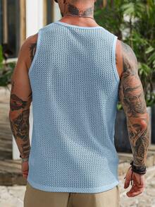 Manfinity Homme Men's Crew Neck Hollow Out Jacquard Casual Versatile Daily Wear Tank Top - Blue - View 2