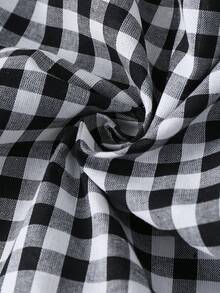 Franclia Camisa de mujer de manga corta con estampado de cuadros, tela tipo lino con estampado de cuadros, fruncido en la cintura, cuello con muesca, mangas cortas, blusa ligera de estilo francés casual con estampado de guinga, blusa a cuadros, blusa a cuadros para mujer, blusa campestre para mujer para picnic - Multicolor - Ver 7