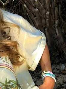 EMERY ROSE White Ink Print Oversized Round Neck Short Sleeve T-Shirt - Multicolor - View 3