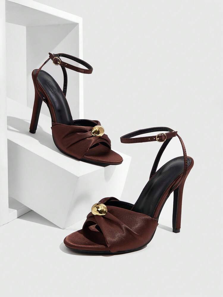 CUCCOO SZL Women's Metal Decor Elegant Buckle Design High Heel Sandals
