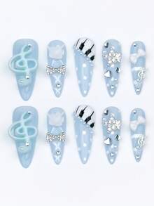 ROMWE Anime 10 Music Notes, Piano Keys, Bow Fake Nail Pads And A Piece Of Double-Sided Tape - Multicolor - View 2