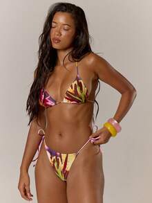 Musera Resort 露背印花三角系带比基尼上衣，适合春夏季度假海滩游泳，优雅可爱性感，波西米亚风，伊比沙岛节日派对必备 - 粉色 - 查看 5