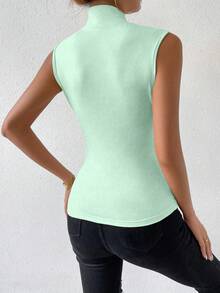 RosyDaze Women's Minimalist Solid Color Pleated Fitted Camisole, Suitable For Commuting In Summer - Mint Green - View 2