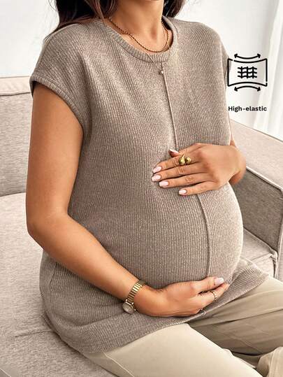 SHEIN Maternity Solid Color Round Neck Cap Sleeve Casual Versatile T-Shirt Maternity Clothes Maternity Top Pregnancy Clothing Pregnant Outfits Pregnancy Shirts Loungewear Maternity Tops Maternity Clothes T Shirts Maternity Clothes For Photoshoot