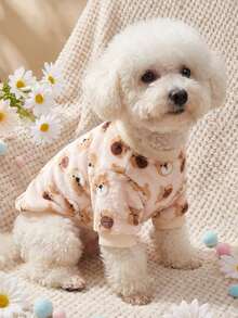 PETSIN 1件印花棕色泰迪熊法兰绒卫衣，厚实保暖，适合宠物秋冬季穿着 - 彩色 - 查看 2