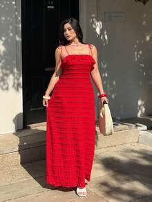 Sunnyshic 这款大码女式红色复古浪漫法式甜美多层荷叶边吊带连衣裙，风格独特，充满复古浪漫学院风，适合办公室、日常穿着、派对、舞会、音乐节、返校季、热带风情、优雅度假、俏皮活泼、飘逸飘逸、下午茶、早午餐等各种场合，散发着仙气魅力，尽显女性优雅气质，尤其适合春夏穿着。 - 紅色 - 查看 3