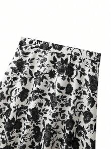 EMERY ROSE Plus Size Linen Retro Style Digital Print Set - Black - View 6