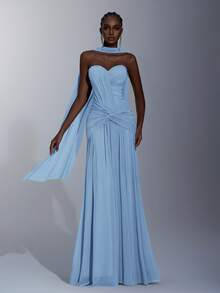 Elitara Đầm dạ hội màu xanh dương thanh lịch, chất liệu lưới co giãn, phần ngực xếp ly, eo xoắn, dáng đuôi cá (dây buộc cổ có thể tháo rời), thích hợp cho các buổi hẹn hò, kỳ nghỉ, tiệc độc thân, đám cưới và mọi dịp trang trọng. - Màu xanh lam - Xem 6