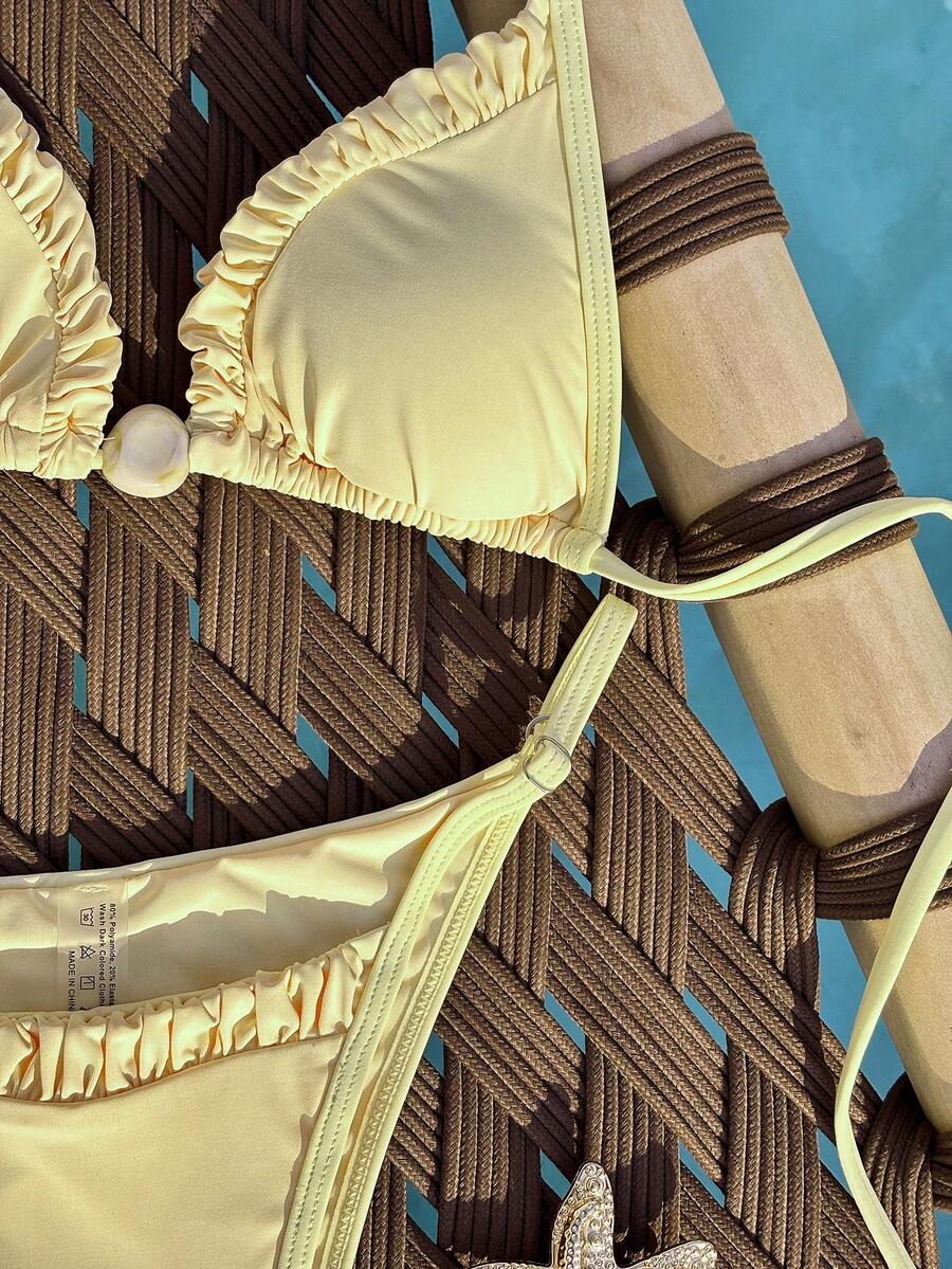 Swim Mod 浅黄色宝石点缀系带两件式比基尼套装 - 淡黃色 - 查看 1