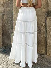 Sundraya Falda larga casual de verano con volantes y dobladillo con volantes para mujer, color blanco - Blanco - Ver 2