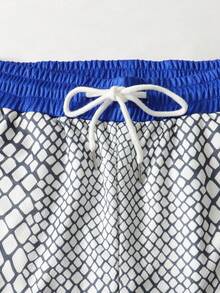 ROMWE MEN Street Life Men's Numeric Geometric Print Drawstring Waist Loose Basketball Shorts - Blue - View 4