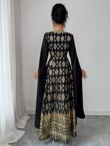 Rafferiza Women's Elegant Pleated Metallic Foil Party Dress - Black - View 4