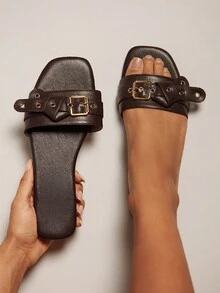 Solezae صندل نسائي مريح بدون كعب مزين بفتحات عقدة - شوكولاته بني - مشاهدة 6