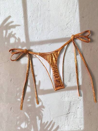 Swim SXY Snakeskin Textured Side Tie Sexy Bikini Bottom For Women, Beach Vacation, Spring/Summer Snake Print Bikini