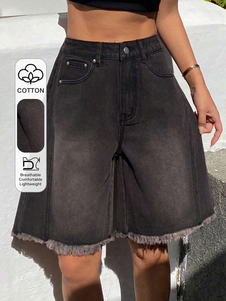 Women's Distressed Wash Denim Shorts Y2k Jorts