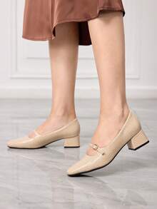 Sleekvia Apricot Square Toe Chunky Heel Buckle Mary Jane Elegant Versatile Women High Heel Shoes, Spring/Autumn Valentine's Day - Apricot - View 5