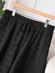 CosyJoli Plus Size Casual Knit Snowflake Print Straight Leg Pocket Pants - Black - View 5